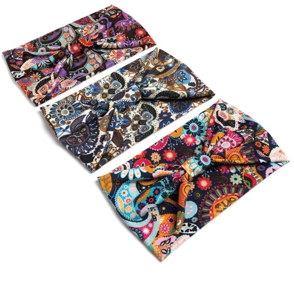 Boho Paisley Print Knot Wide headband Set